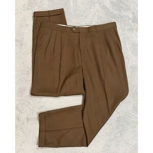 VTG Givenchy Monsieur Pants 42x32 Brown Pleated Dress Trousers Cuffed Twill USA